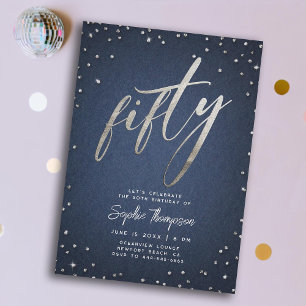 Invitation Denim Diamonds minimaliste moderne 50e anniversair