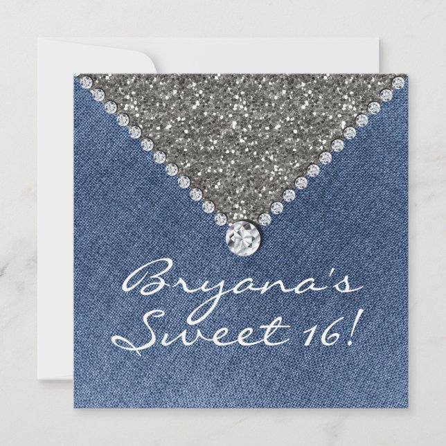 Invitation Denim Diamonds Parties scintillant argent doux 16  (Devant)