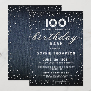 Invitation Denim Diamonds Parties scintillant Moderne 100e fê