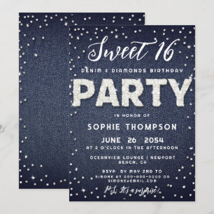 Invitation Denim Diamonds Parties scintillant Sweet 16 Annive
