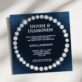 Invitation Denim Diamonds Square Halo Birthday Party