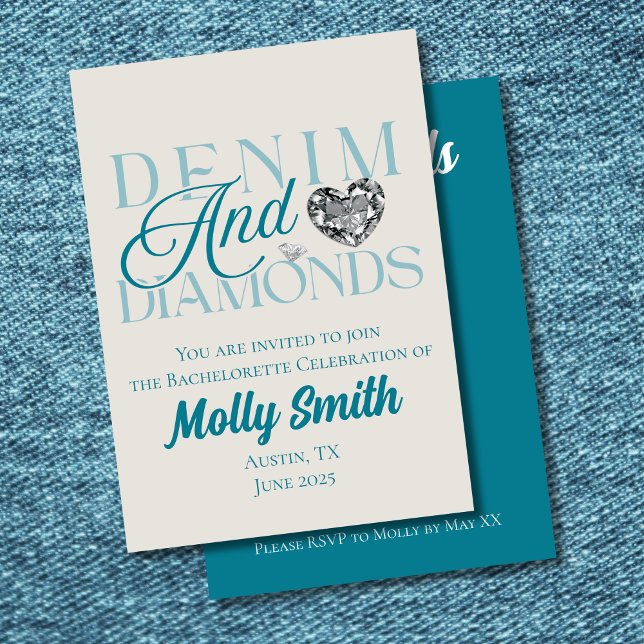 Invitation Denim et diamants - Bachelorette occidentale (Denim and Diamonds invite with modern serif font – perfect for bachelorette or bridal celebrations!)