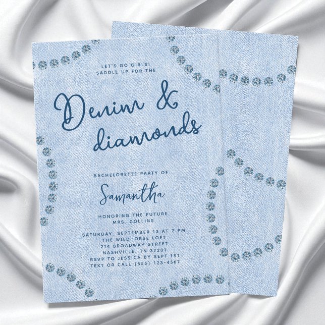 Invitation Denim et Diamonds Blue Cowgirl Bachelorette Party (Denim and Diamonds Blue Cowgirl Bachelorette Party Invitation)