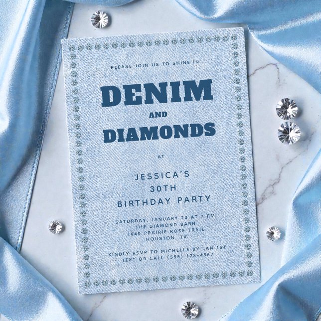 Invitation Denim et Diamonds Blue Jeans 30e fête d'anniversai (Denim and Diamonds Blue Jeans 30th Birthday Party Invitation)