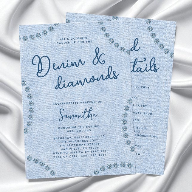 Invitation Denim et Diamonds Blue Western Bachelorette Party (Denim and Diamonds Blue Western Bachelorette Party Invitation)