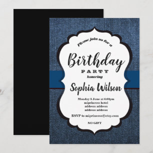Invitation Denim, fête d'anniversaire