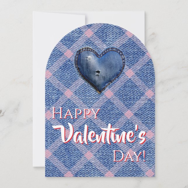 Invitation Denim Heart Valentine's Day Plaid Friendship  (Devant)