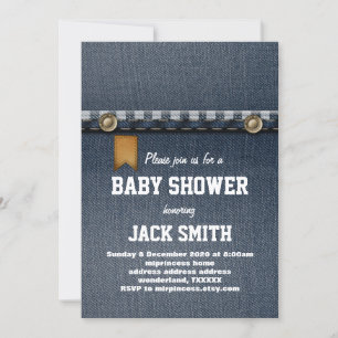 Invitation denim, jean bleu, cowboy, baby shower occidental