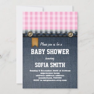 Invitation denim, jean bleu, cowboy, baby shower occidental