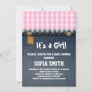 Invitation denim, jean bleu, cowboy, baby shower occidental