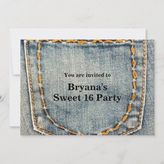 Invitation Denim Jean Stitch Poche Anniversaire (Devant)