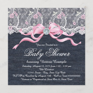 Invitation Denim Lace Diamond Bow Baby shower