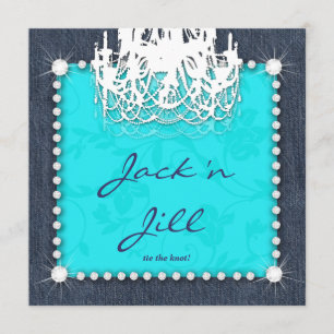 Invitation Denim n Diamonds Mariage Chandelier Floral Blue