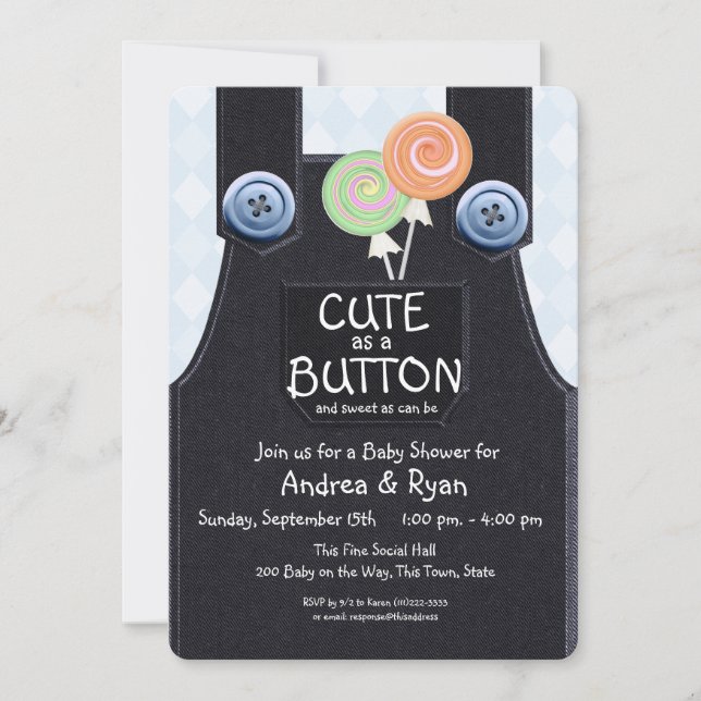 Invitation Denim Overalls mite en tant que bouton (Devant)