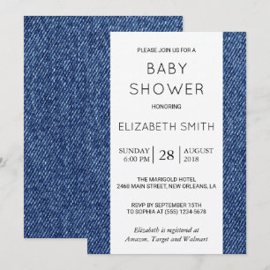 Invitation Denim Texture, Denim bleu, Baby shower