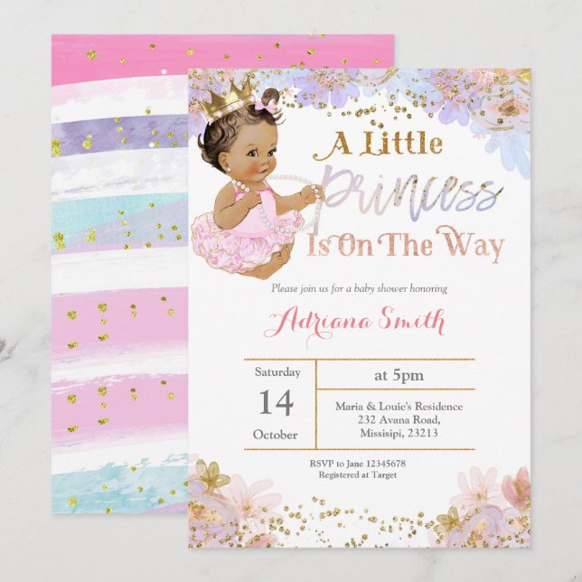 Invitation Dentelez une petite princesse est sur l'invitation (Devant / Derrière)