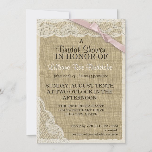 Invitation Dentelle antique et Fête des mariées à cou rose (Devant)