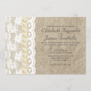 Invitation Dentelle antique et perles épousant des