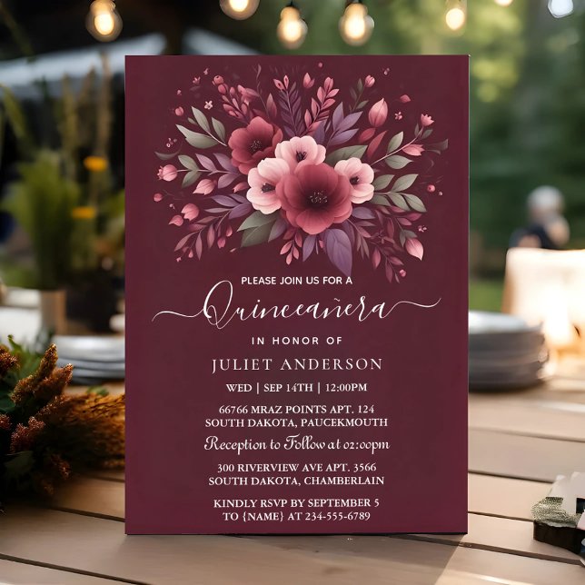 Invitation Dentelle argentée en Plum Gown Boho Bourgogne Quin (Créateur téléchargé)