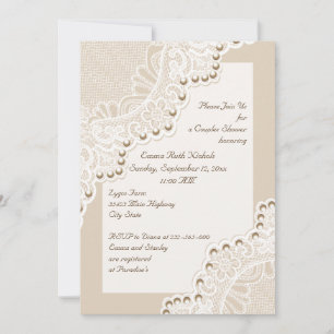 Invitation Dentelle blanche avec perles mariages couples douc
