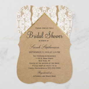Invitation Dentelle blanche chic et classique, or et papier R