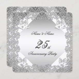 Invitation Dentelle blanche en argent du 25e anniversaire