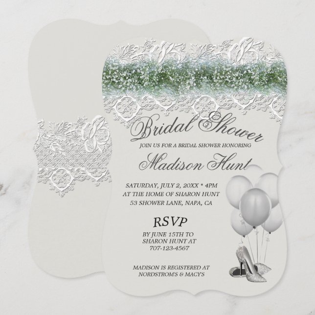 Invitation Dentelle blanche et bébés Fête des mariées respira (Devant / Derrière)