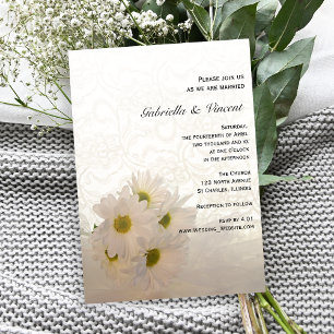 Invitation Dentelle blanche et marguerites Mariage floral