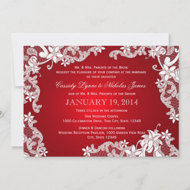Invitation Dentelle blanche et Mariage de rubis (Devant)