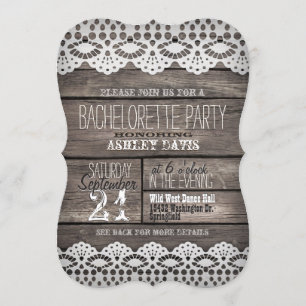 Invitation Dentelle blanche ; Fête de bachelorette rustique e