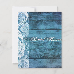 Invitation dentelle blanche grange bleu mariage campagnard en