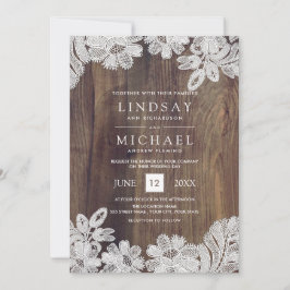 Invitation Dentelle blanche | Mariage en bois de grange