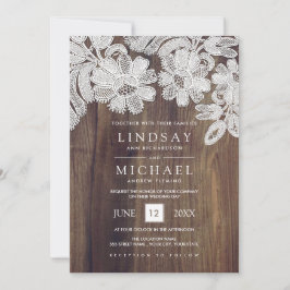 Invitation Dentelle blanche | Mariage en bois de grange