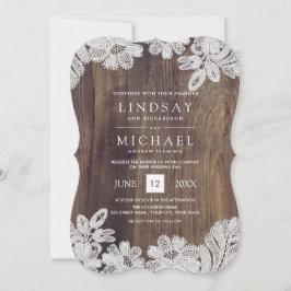 Invitation Dentelle blanche | Mariage en bois de grange