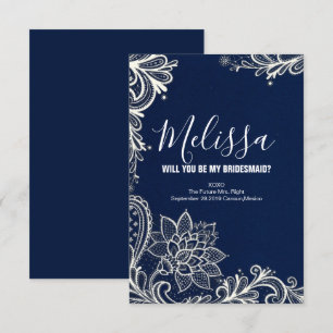 Invitation dentelle blanche marine bleu serez-vous ma demoise
