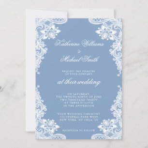 Invitation Dentelle Blanche Romantique Et Mariage Bleu Invita