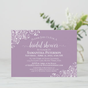 Invitation Dentelle blanche sur Dusty Purple Fête des mariées
