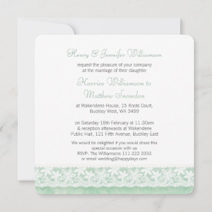 Invitation Dentelle blanche verte mariage mariées parents inv