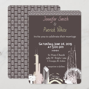 Invitation Dentelle bleue de la marine de Chicago Skyline