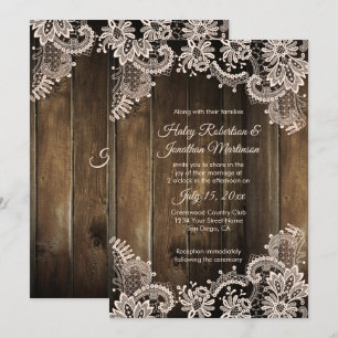 Invitation Dentelle d'antiquité rustique et Mariage en bois d