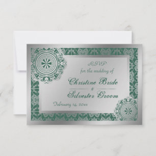 Invitation Dentelle d'argent arabesque, 3,5 po x 5 po rsvp de