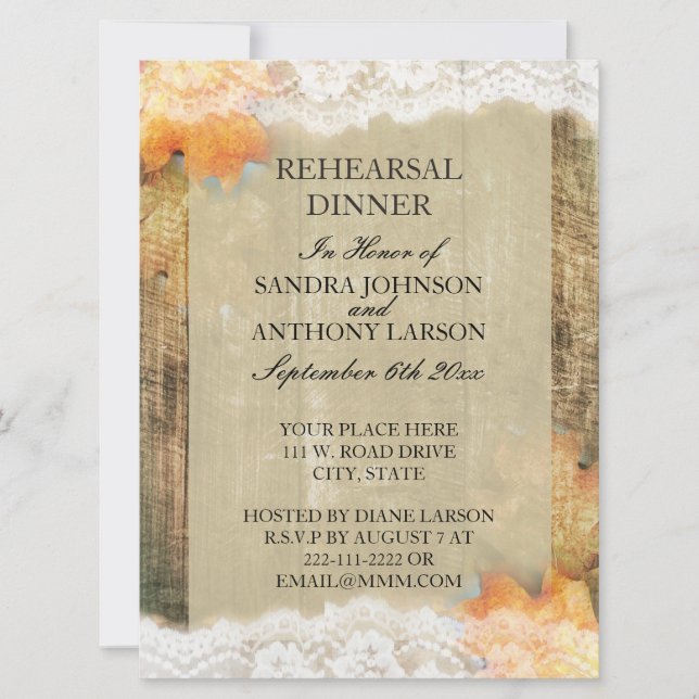 Invitation Dentelle d'automne Dîner de répétition rustique In (Devant)