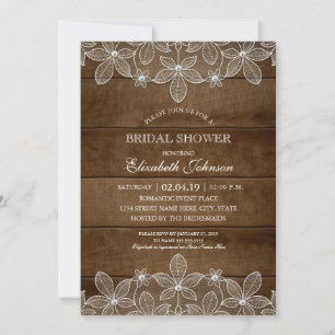 Invitation Dentelle de bois rustique Élégante Fête des mariée