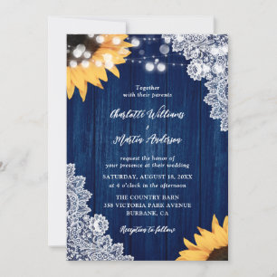 Invitation Dentelle de bois Tournesol de la Marine Bleu Maria