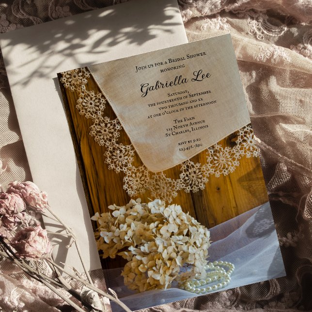 Invitation Dentelle de campagne et fleurs Fête des mariées de (Créateur téléchargé)