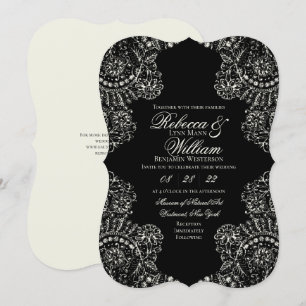 Invitation Dentelle de crème noire Élégant Mariage gothique