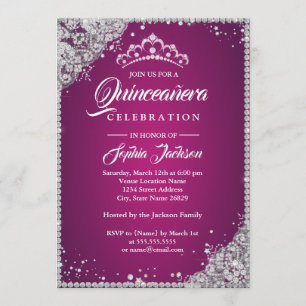 Invitation Dentelle de diamant scintillant rose argentée Quin