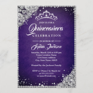 Invitation Dentelle de diamant scintillante Quinceanera viole