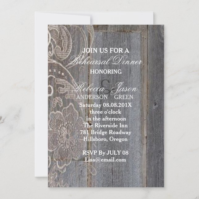 Invitation dentelle de grange wood western country rehearer d (Devant)
