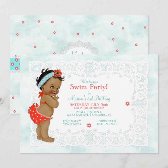 Invitation Dentelle de maillot de bain afro-américaine pour b (Devant / Derrière)